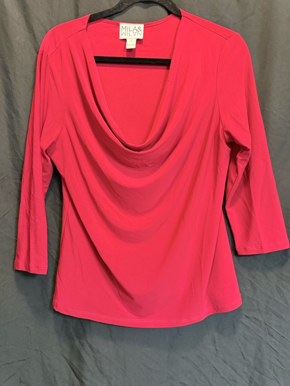 Women's Red Draped Cowl Neck Top